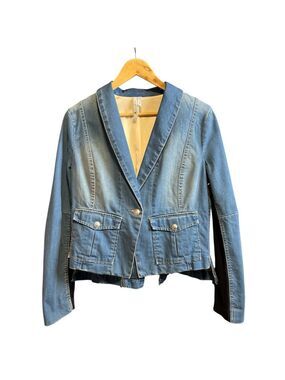 BCBGMaxAzria Light Blue Faded Denim Tuxedo Jacket